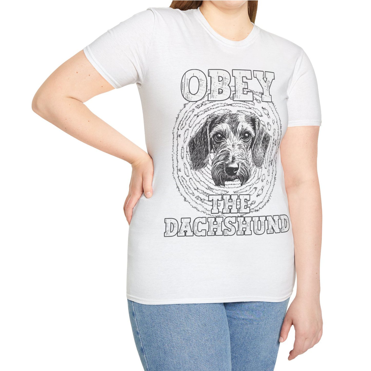 "Obey" Wire-Haired Dachshund Unisex Softstyle T-Shirt