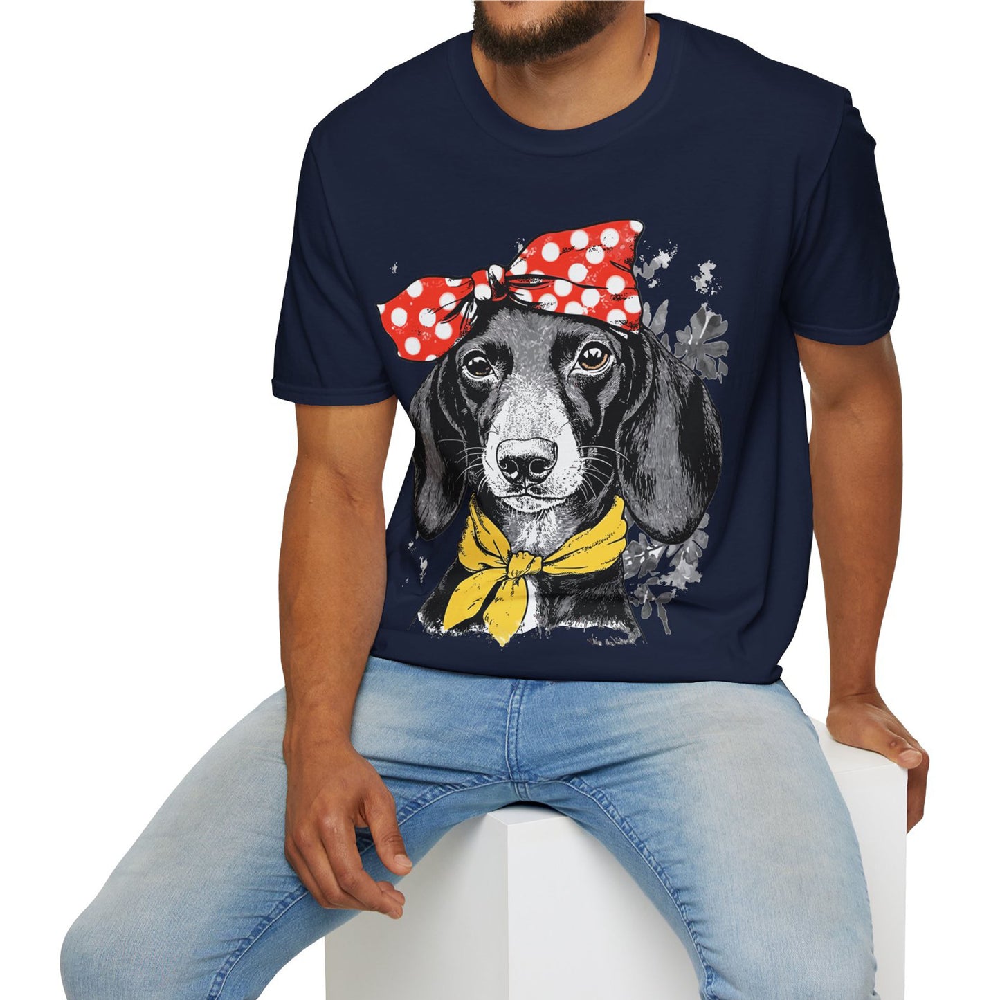 "Rosie" Black & Tan Smooth-Haired Dachshund Unisex Softstyle T-Shirt