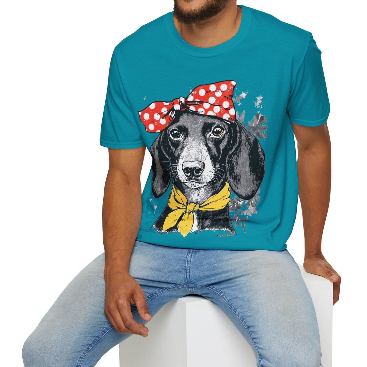 "Rosie" Black & Tan Smooth-Haired Dachshund Unisex Softstyle T-Shirt