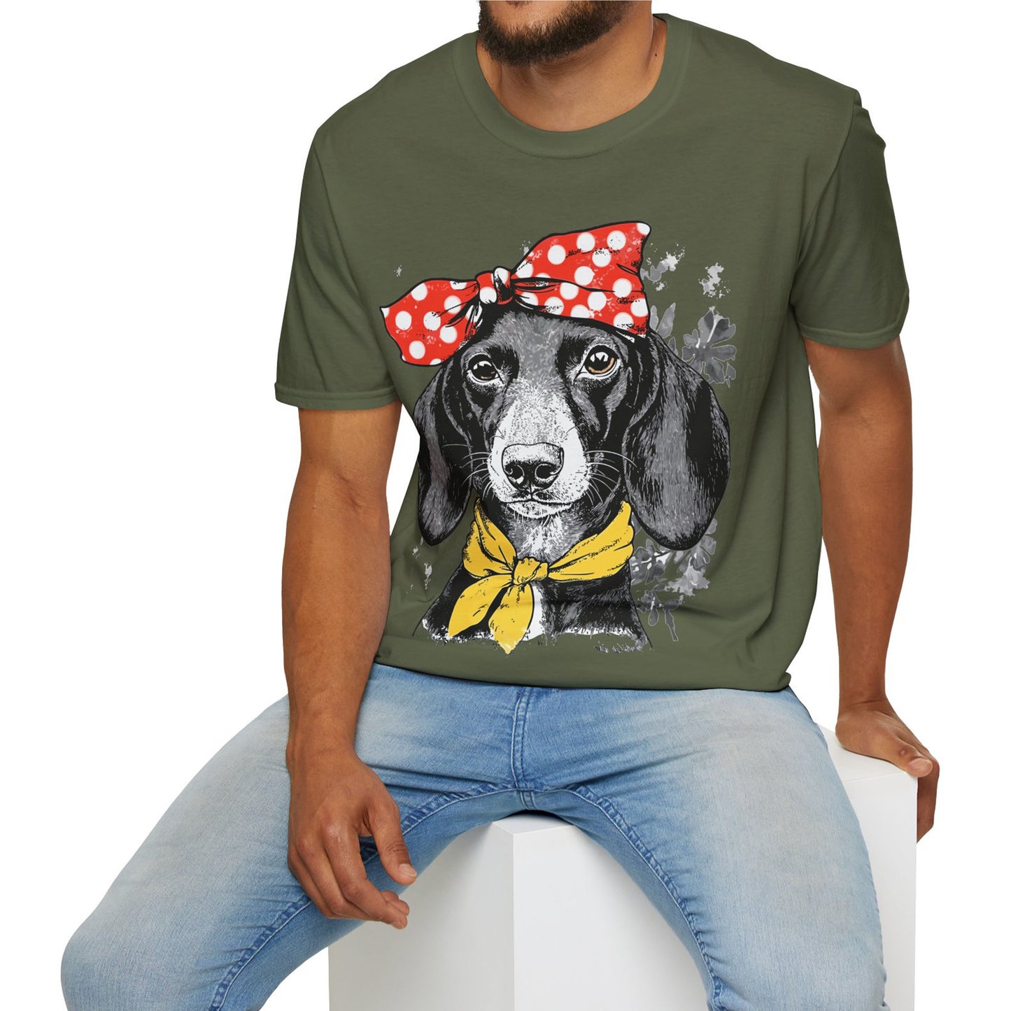 "Rosie" Black & Tan Smooth-Haired Dachshund Unisex Softstyle T-Shirt