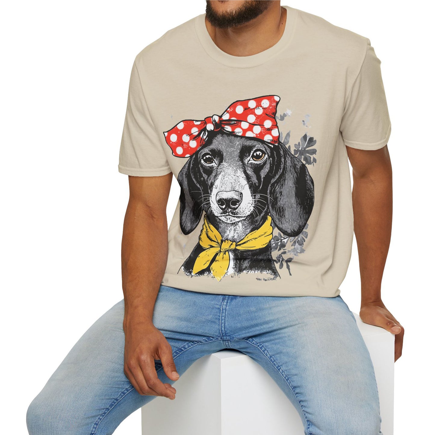 "Rosie" Black & Tan Smooth-Haired Dachshund Unisex Softstyle T-Shirt