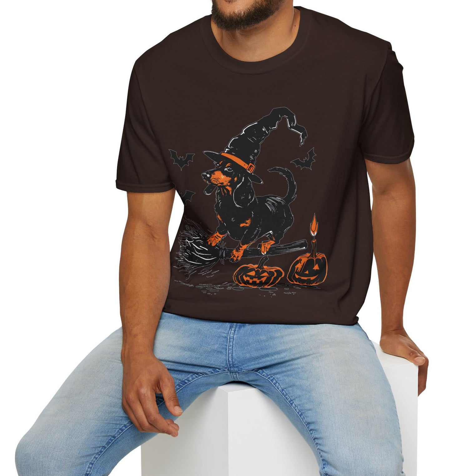 "Hocus Pocus" Black and Tan Smooth-Haired Dachshund Halloween Unisex Softstyle T-Shirt