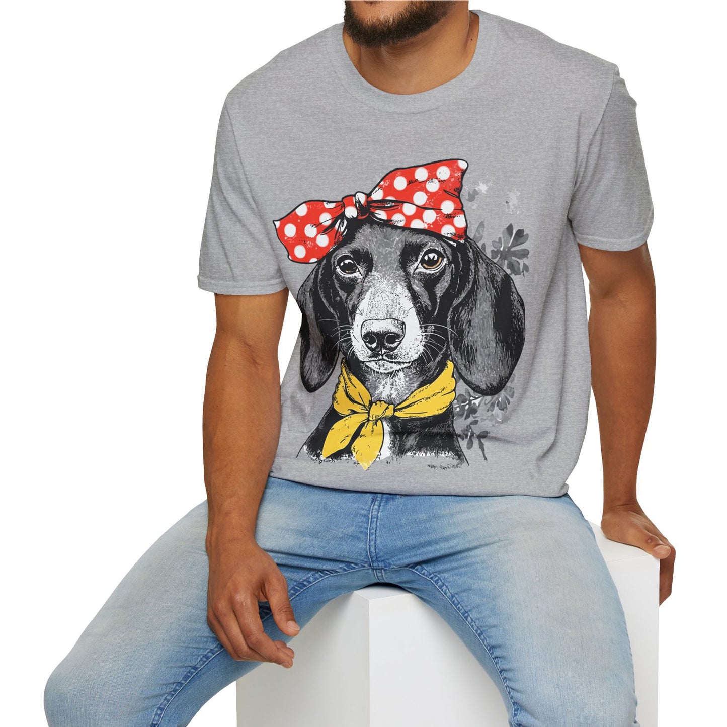 "Rosie" Black & Tan Smooth-Haired Dachshund Unisex Softstyle T-Shirt