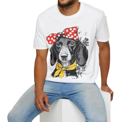 "Rosie" Black & Tan Smooth-Haired Dachshund Unisex Softstyle T-Shirt