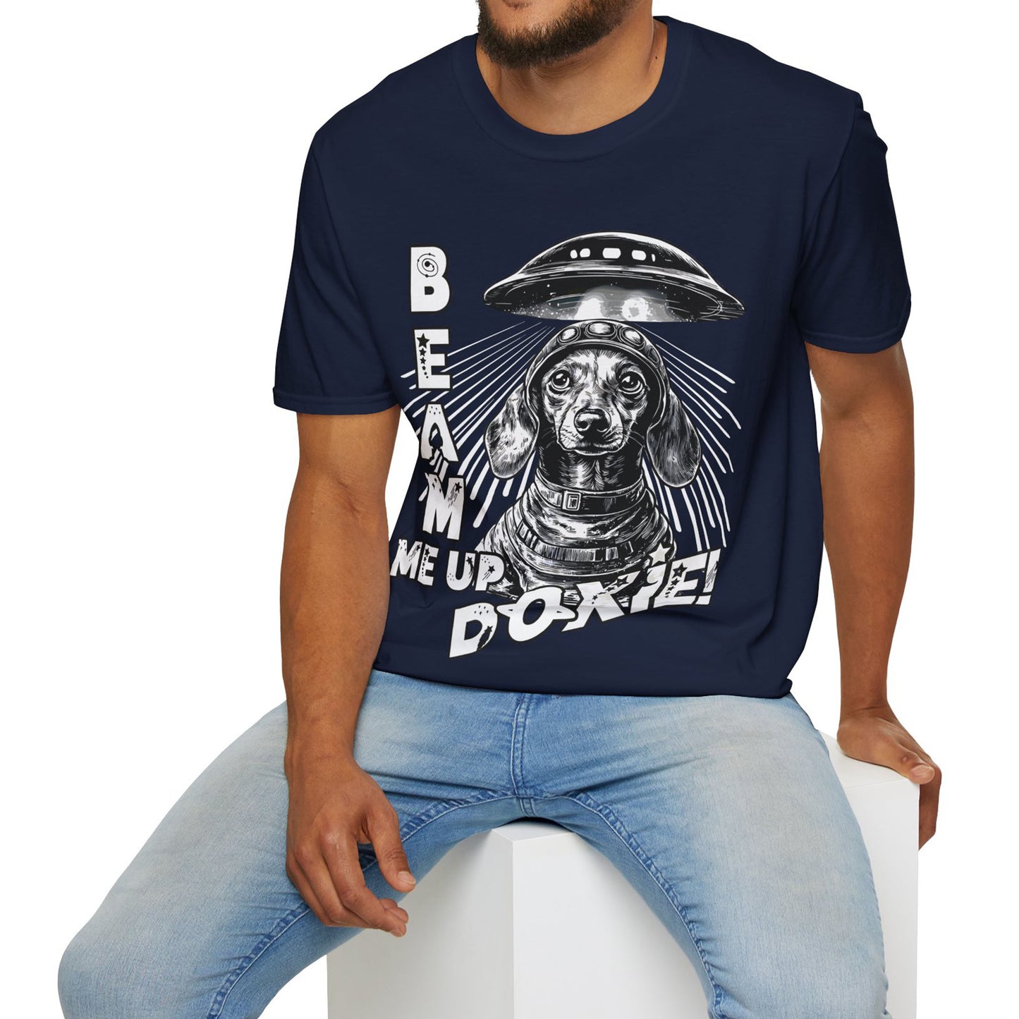 "Blue Beam" Smooth-Haired Dachshund Unisex Softstyle T-Shirt