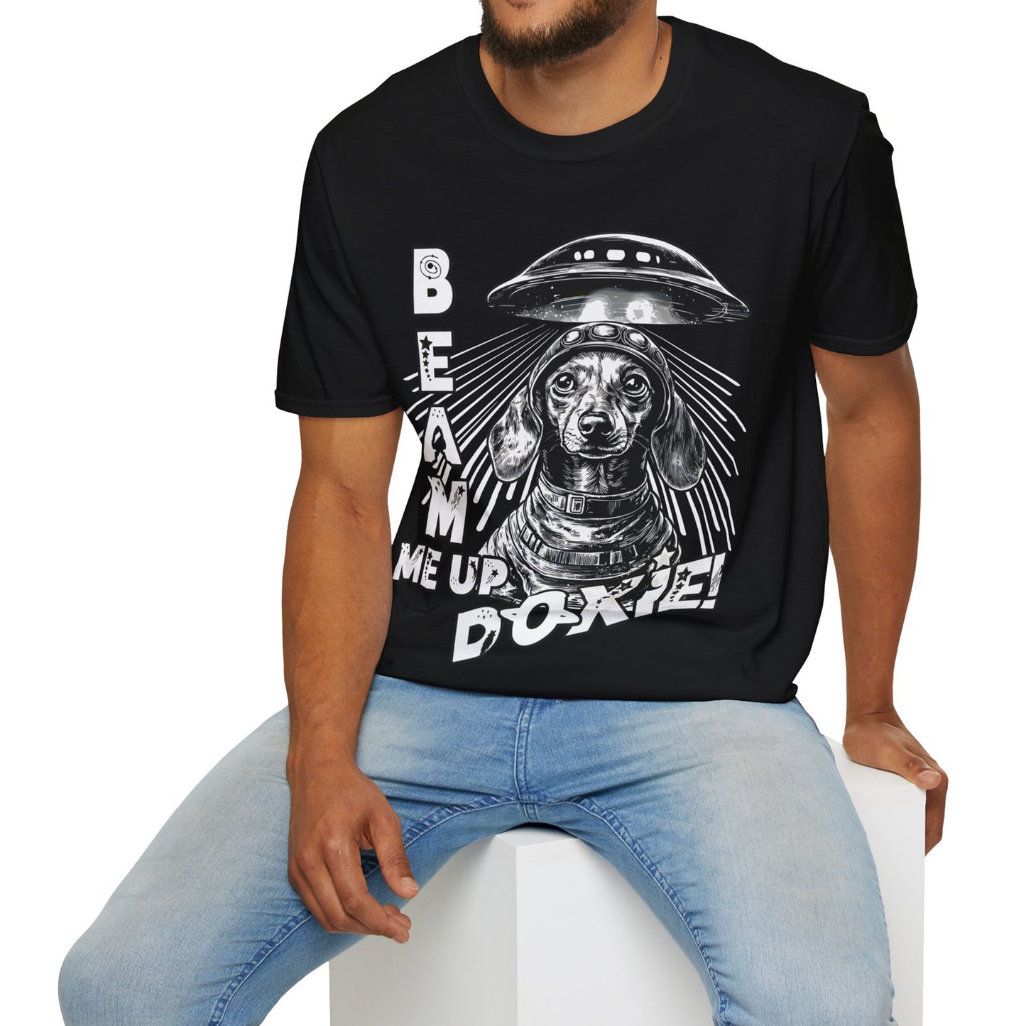 "Blue Beam" Smooth-Haired Dachshund Unisex Softstyle T-Shirt