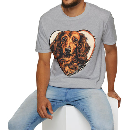 "Doxie Love" Red/Tan Long-Haired Dachshund Unisex Softstyle T-Shirt
