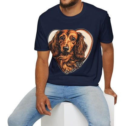 "Doxie Love" Red/Tan Long-Haired Dachshund Unisex Softstyle T-Shirt