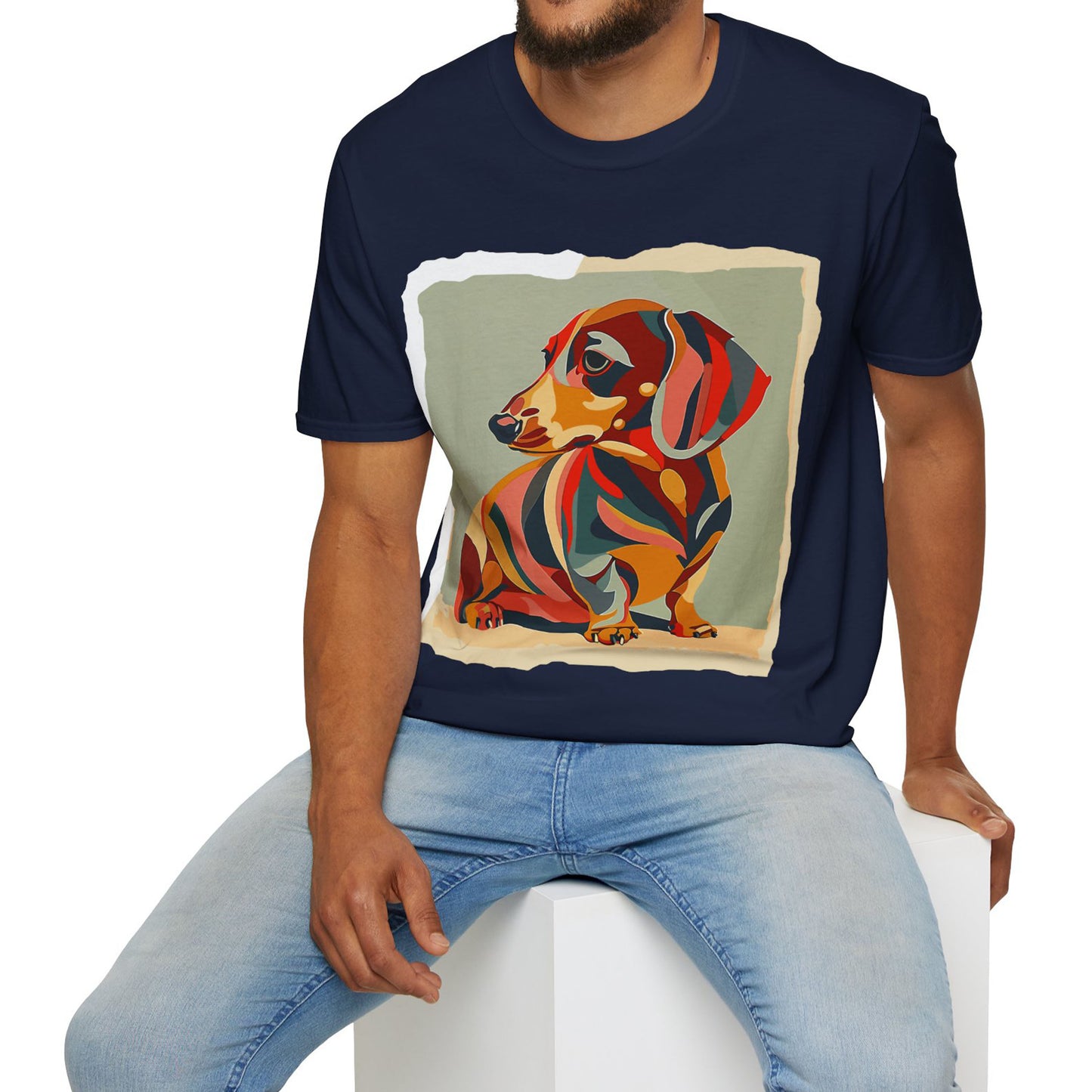 "Facet Hound" Tan Smooth-Haired Dachshund Unisex Softstyle T-Shirt
