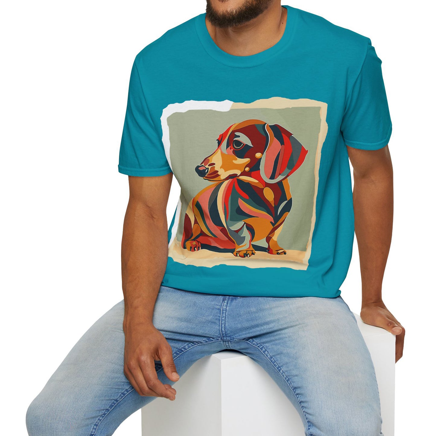 "Facet Hound" Tan Smooth-Haired Dachshund Unisex Softstyle T-Shirt