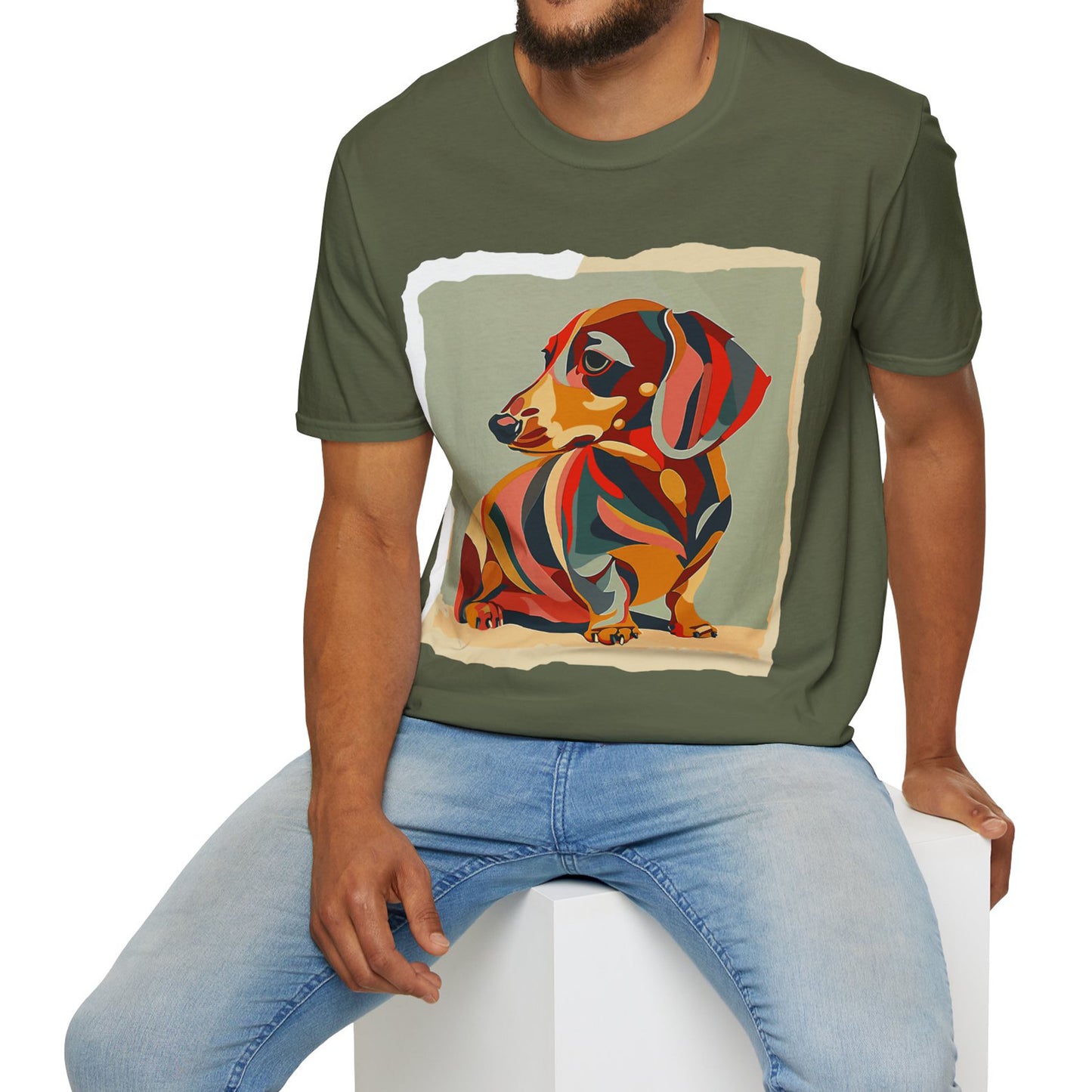 "Facet Hound" Tan Smooth-Haired Dachshund Unisex Softstyle T-Shirt
