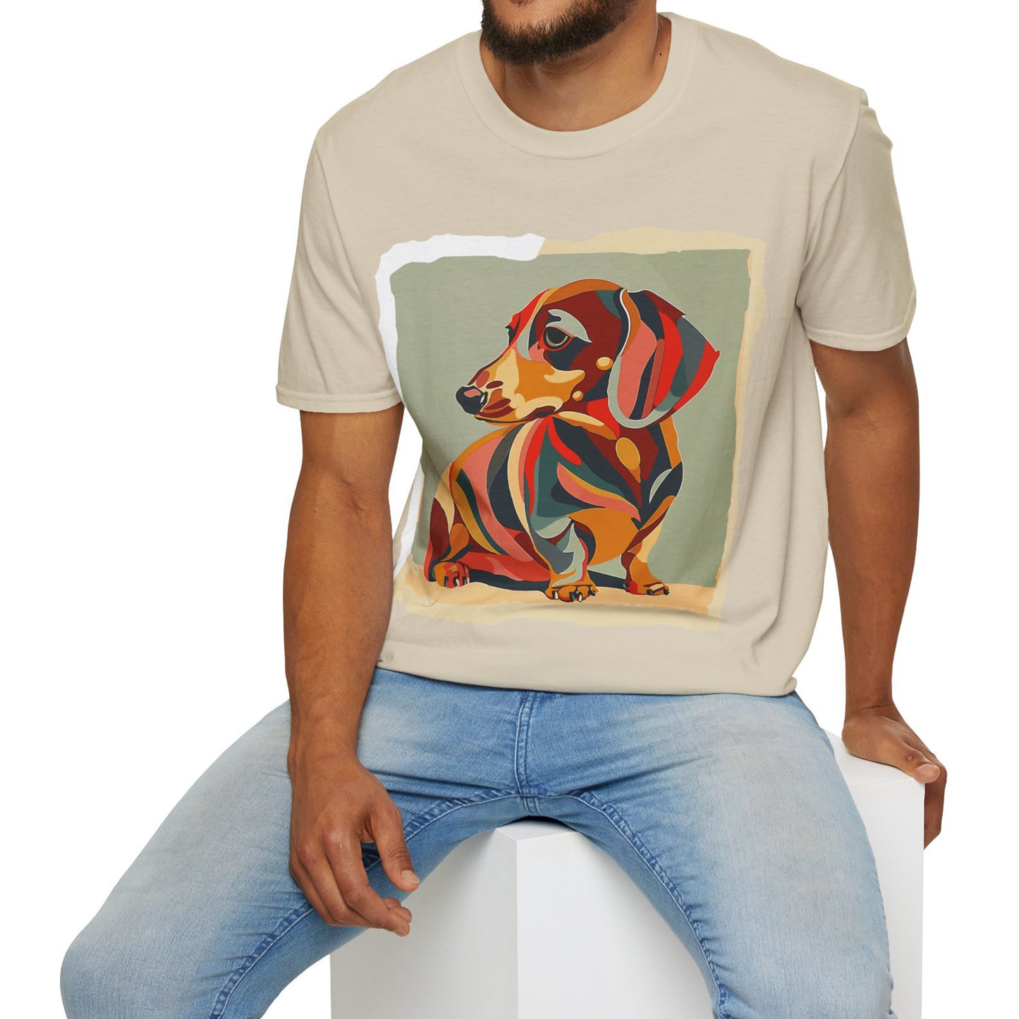 "Facet Hound" Tan Smooth-Haired Dachshund Unisex Softstyle T-Shirt