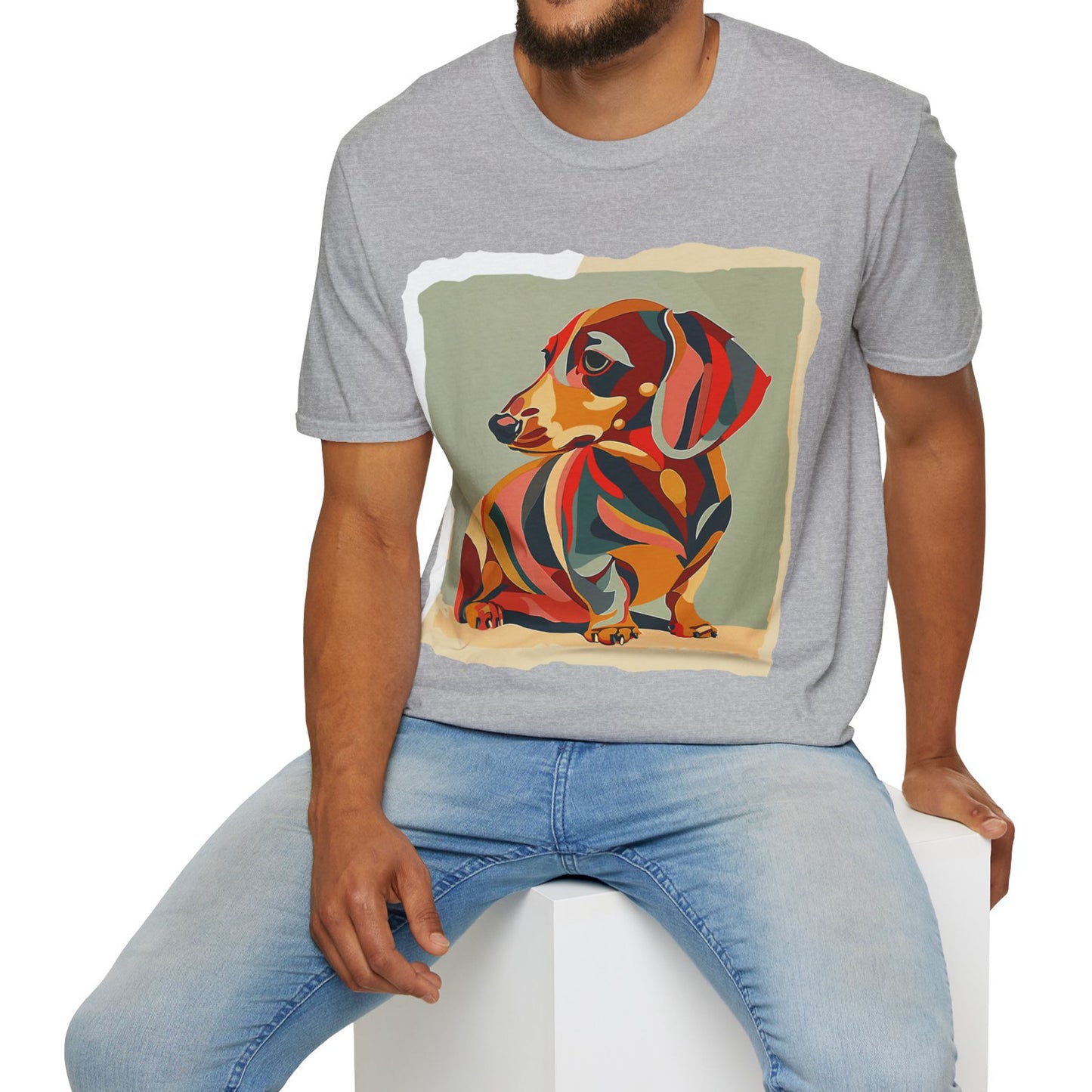 "Facet Hound" Tan Smooth-Haired Dachshund Unisex Softstyle T-Shirt