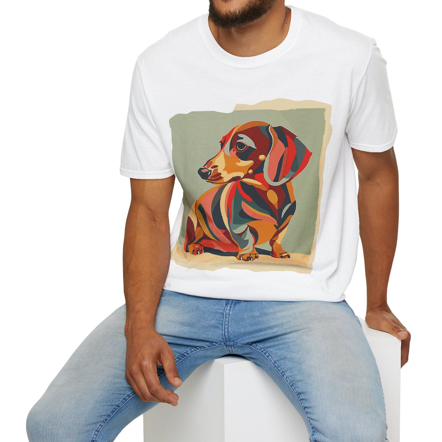 "Facet Hound" Tan Smooth-Haired Dachshund Unisex Softstyle T-Shirt