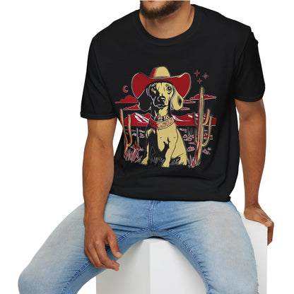 "Space Cowboy" Tan Smooth-Haired Dachshund Unisex Softstyle T-Shirt