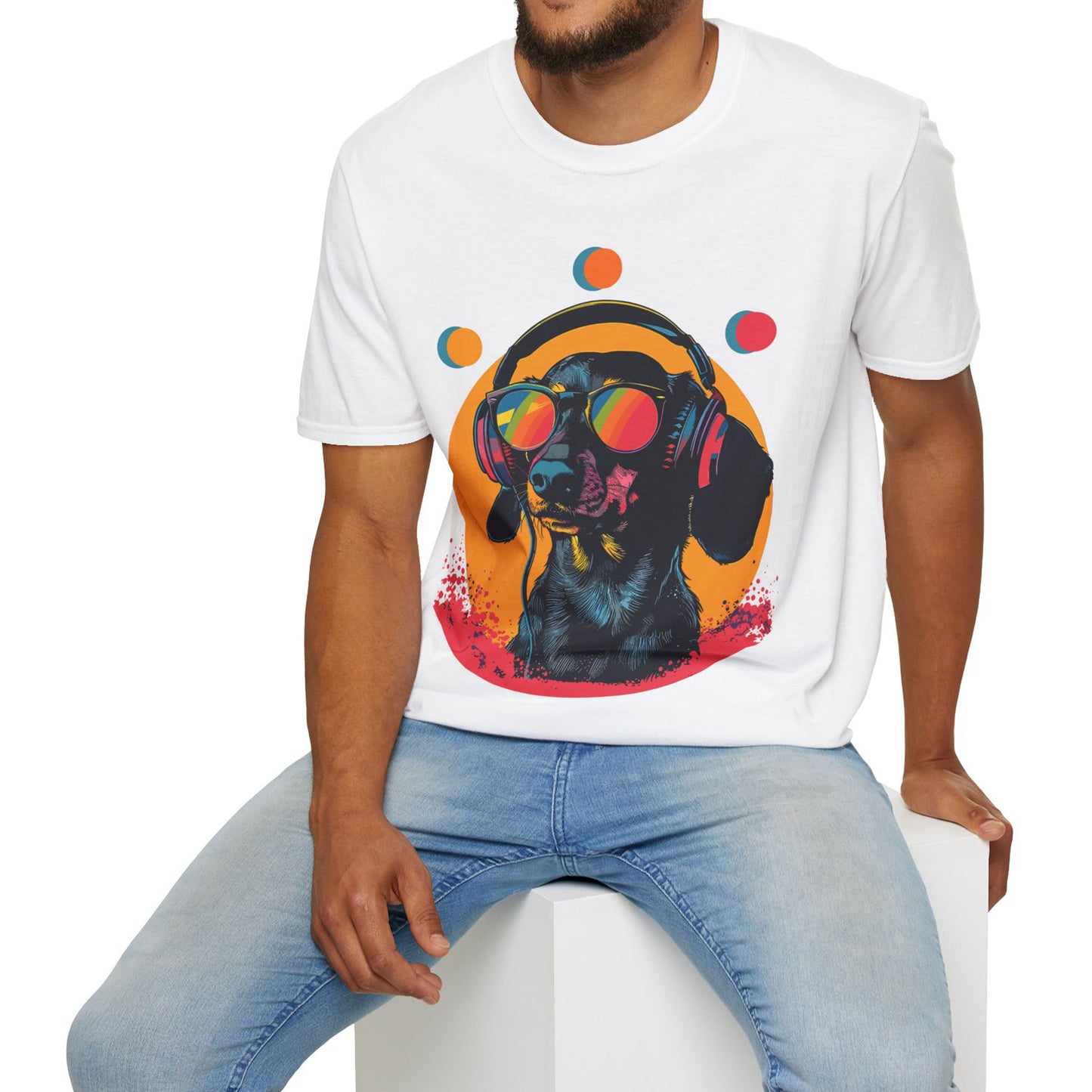 "Groove On" Black & Tan Smooth-Haired Dachshund Unisex Softstyle T-Shirt