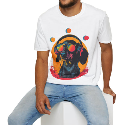 "Groove On" Black & Tan Smooth-Haired Dachshund Unisex Softstyle T-Shirt