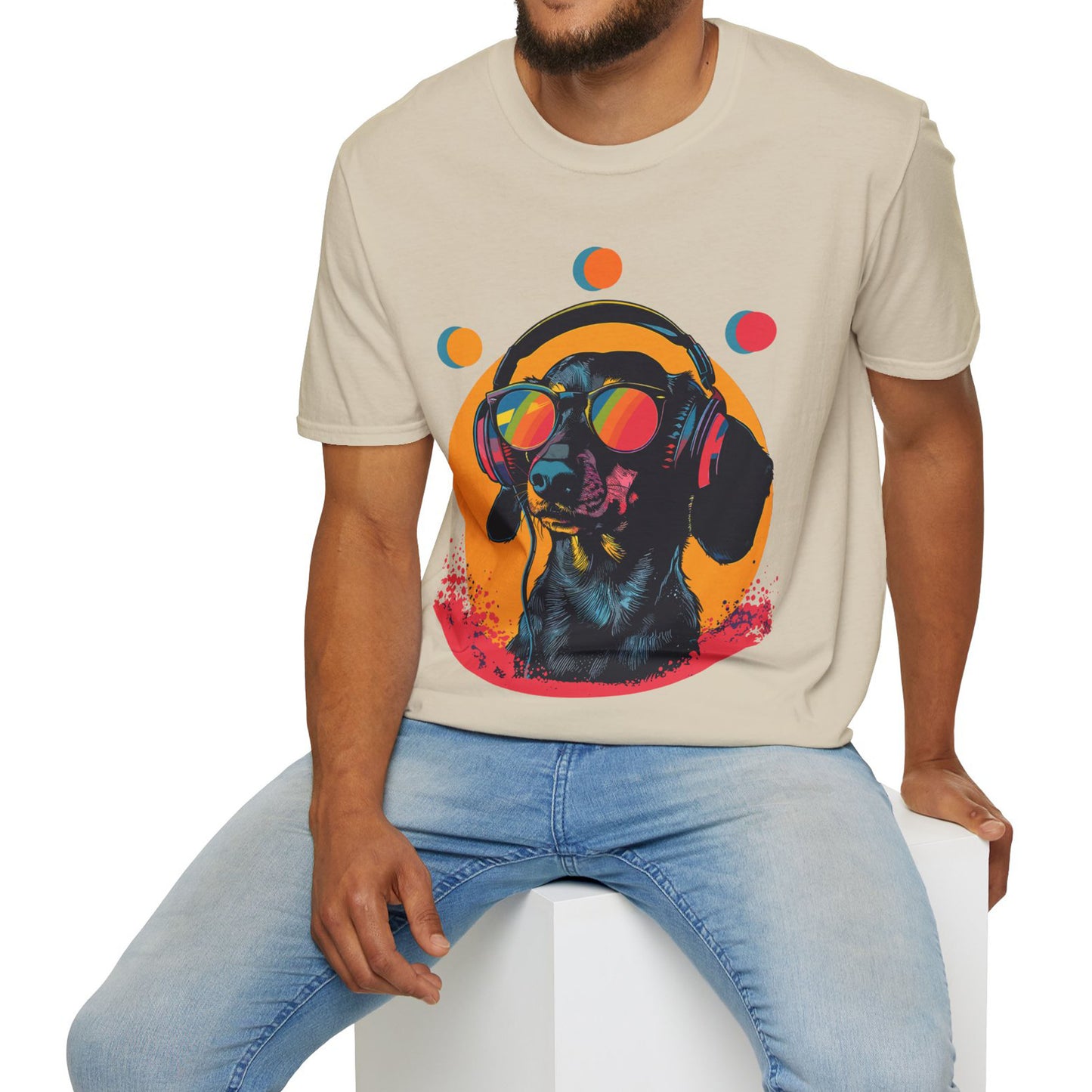 "Groove On" Black & Tan Smooth-Haired Dachshund Unisex Softstyle T-Shirt