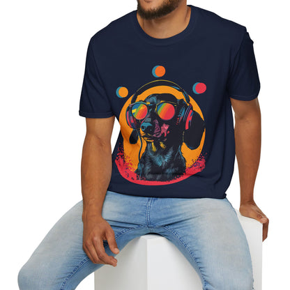 "Groove On" Black & Tan Smooth-Haired Dachshund Unisex Softstyle T-Shirt