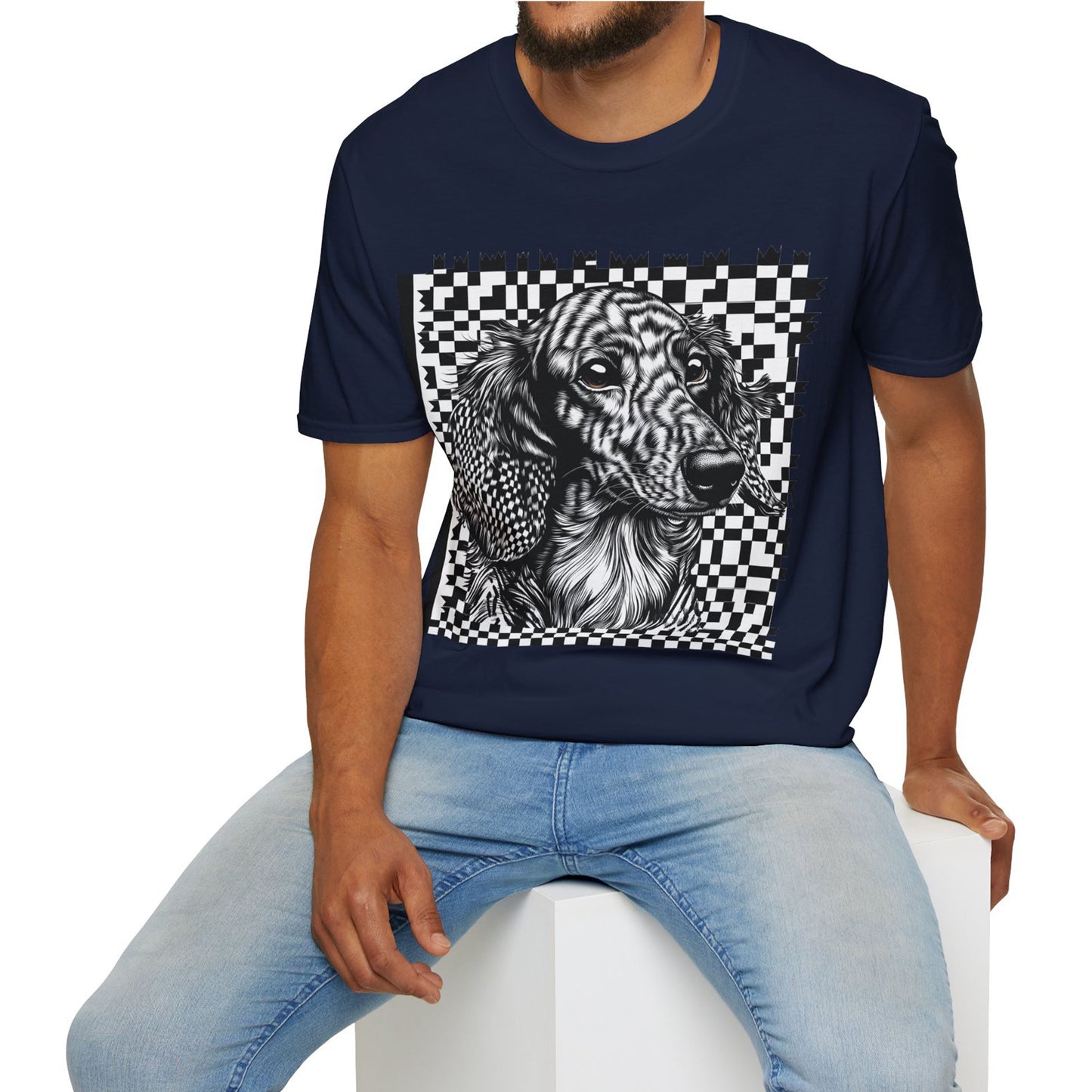 "Long Checked" Long-Haired Dachshund Unisex Softstyle T-Shirt