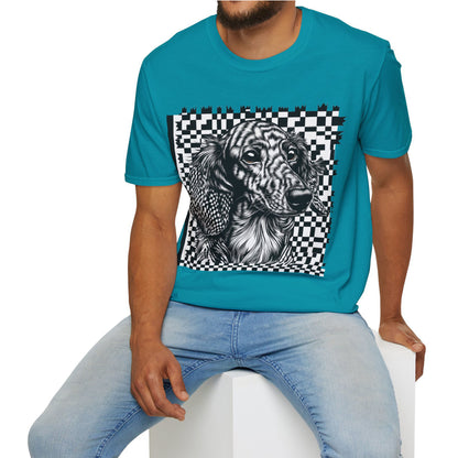 "Long Checked" Long-Haired Dachshund Unisex Softstyle T-Shirt