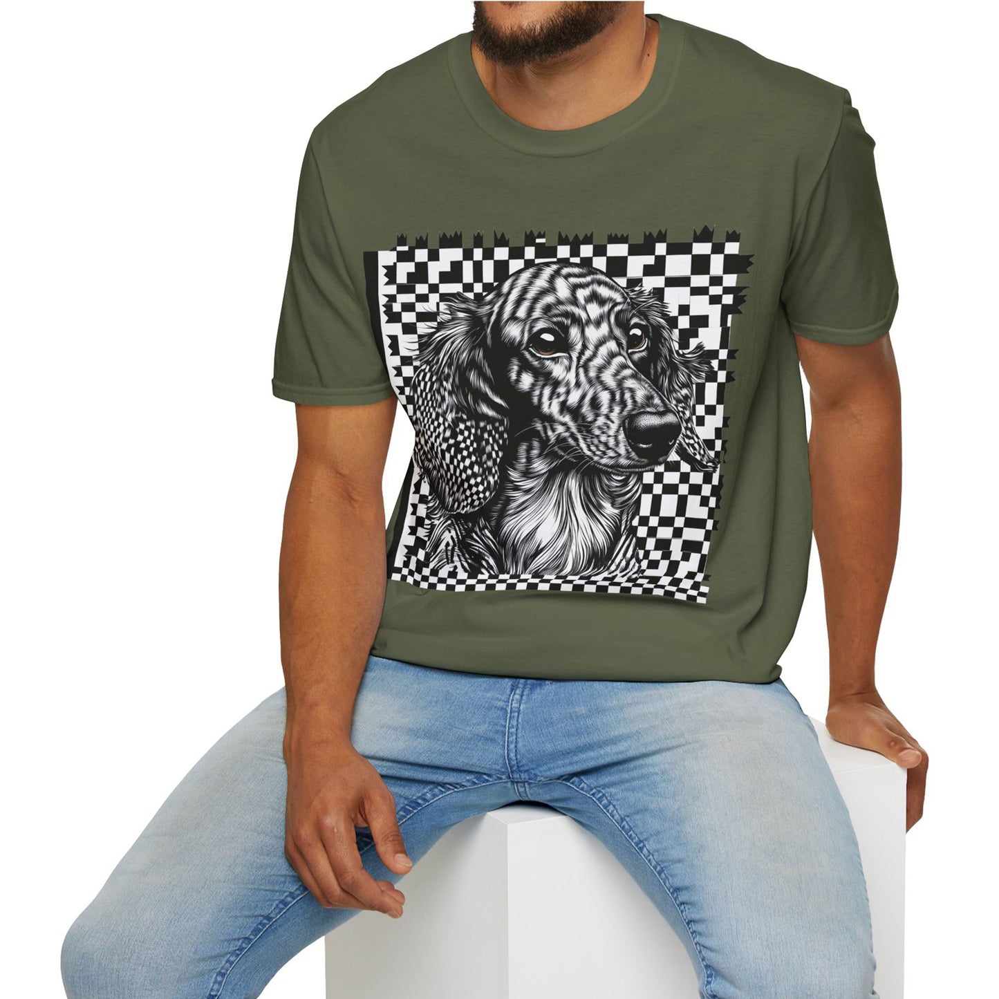 "Long Checked" Long-Haired Dachshund Unisex Softstyle T-Shirt