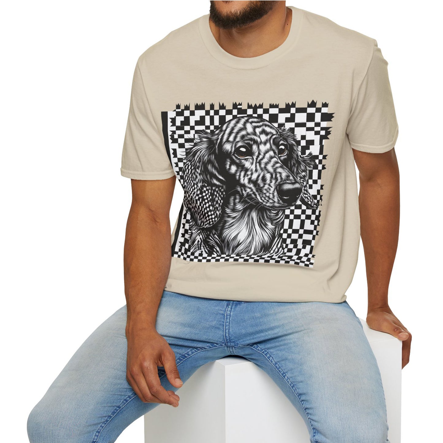 "Long Checked" Long-Haired Dachshund Unisex Softstyle T-Shirt