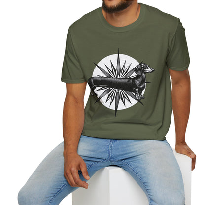 "Go North" Black & Tan Smooth-Haired Dachshund Unisex Softstyle T-Shirt