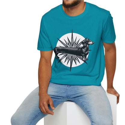 "Go North" Black & Tan Smooth-Haired Dachshund Unisex Softstyle T-Shirt