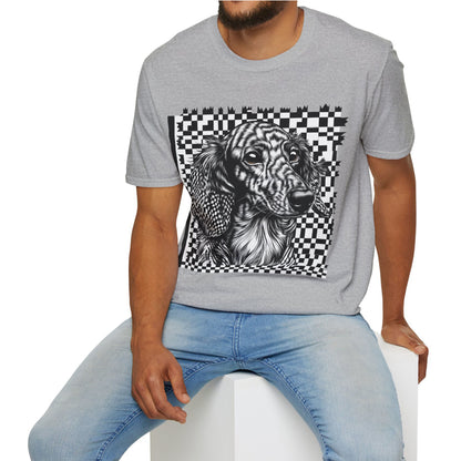 "Long Checked" Long-Haired Dachshund Unisex Softstyle T-Shirt