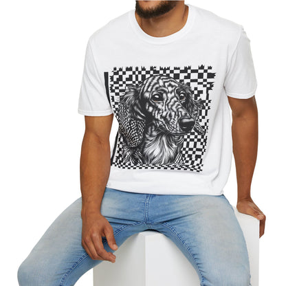 "Long Checked" Long-Haired Dachshund Unisex Softstyle T-Shirt