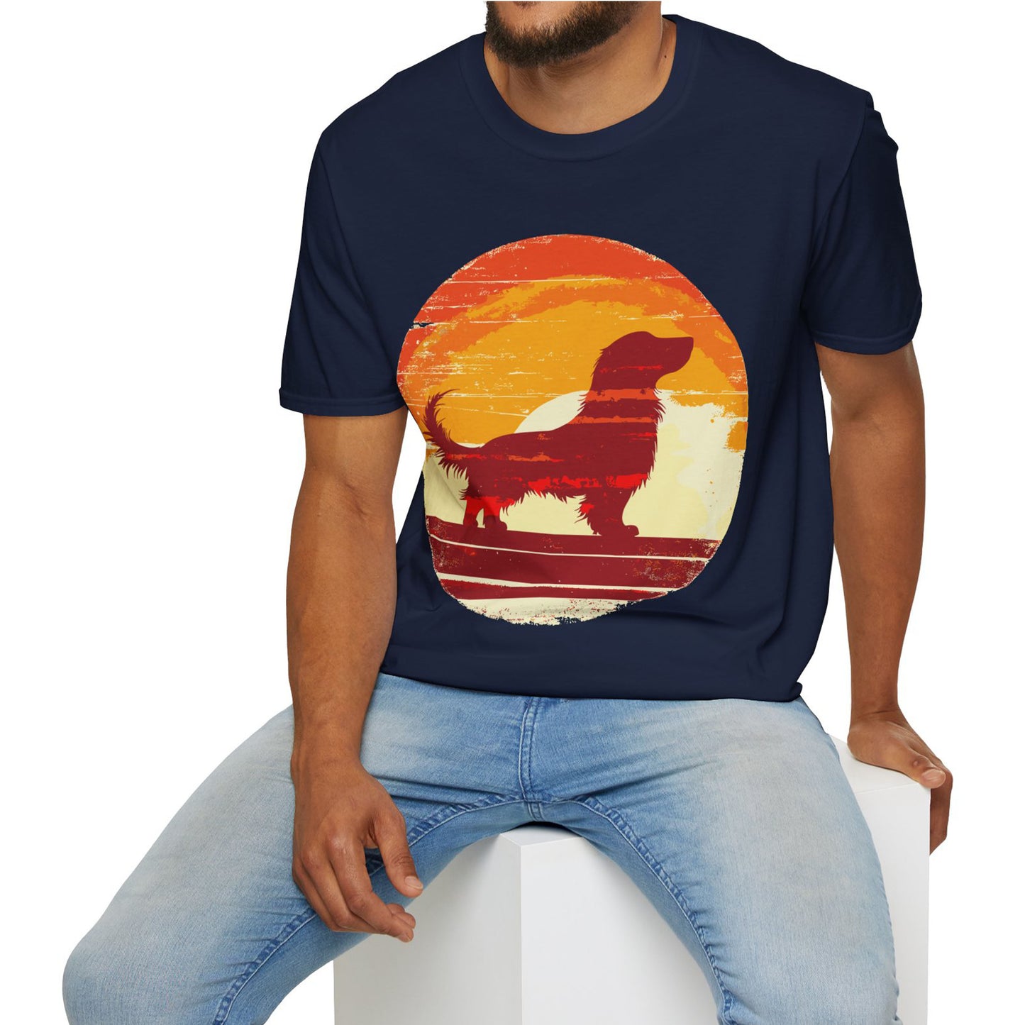 "Long Sunset" Long-Haired Dachshund Unisex Softstyle T-Shirt