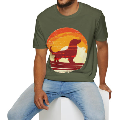 "Long Sunset" Long-Haired Dachshund Unisex Softstyle T-Shirt