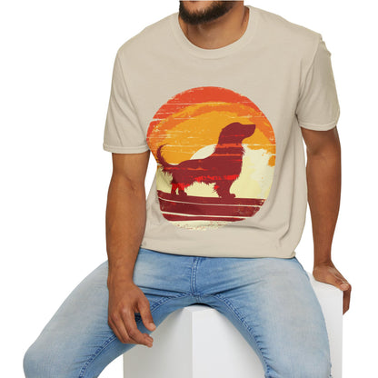 "Long Sunset" Long-Haired Dachshund Unisex Softstyle T-Shirt