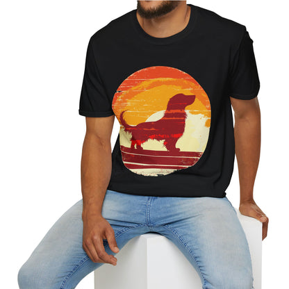 "Long Sunset" Long-Haired Dachshund Unisex Softstyle T-Shirt