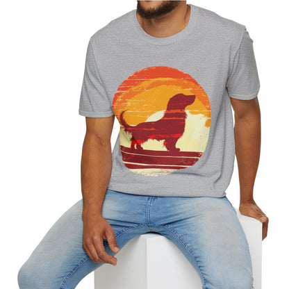 "Long Sunset" Long-Haired Dachshund Unisex Softstyle T-Shirt