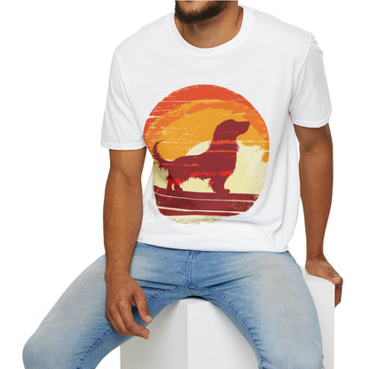 "Long Sunset" Long-Haired Dachshund Unisex Softstyle T-Shirt