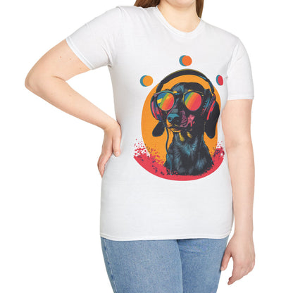 "Groove On" Black & Tan Smooth-Haired Dachshund Unisex Softstyle T-Shirt