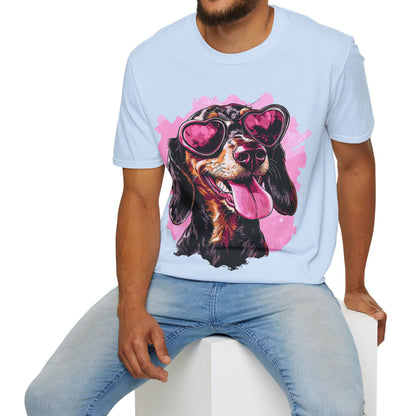 "Heart Eyes" Black & Tan Smooth-Haired Dachshund Unisex Softstyle T-Shirt