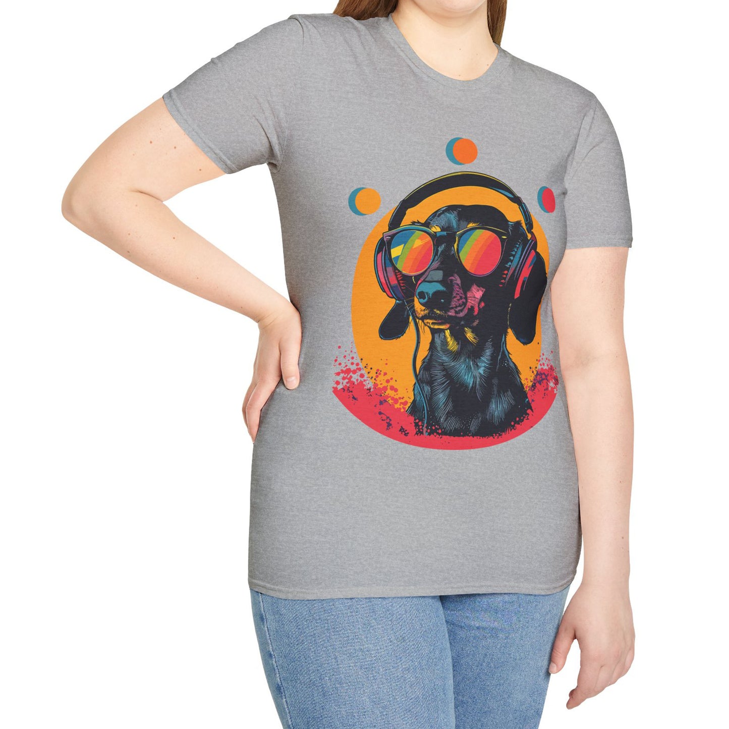 "Groove On" Black & Tan Smooth-Haired Dachshund Unisex Softstyle T-Shirt