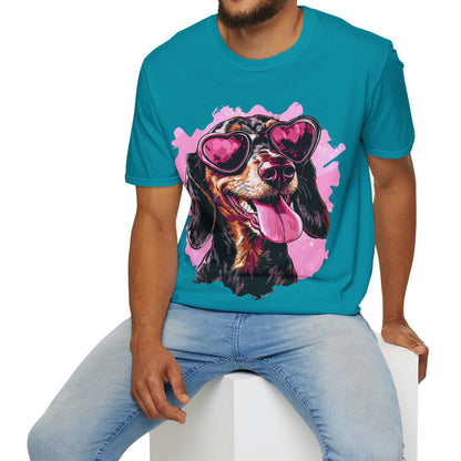 "Heart Eyes" Black & Tan Smooth-Haired Dachshund Unisex Softstyle T-Shirt