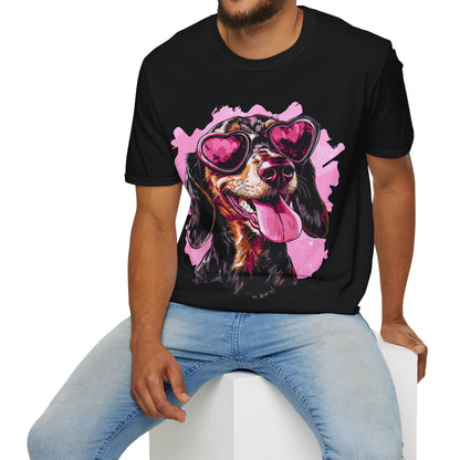 "Heart Eyes" Black & Tan Smooth-Haired Dachshund Unisex Softstyle T-Shirt
