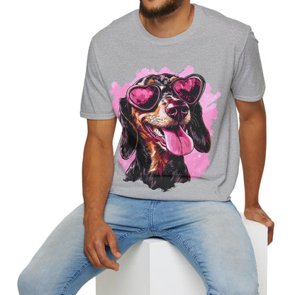 "Heart Eyes" Black & Tan Smooth-Haired Dachshund Unisex Softstyle T-Shirt