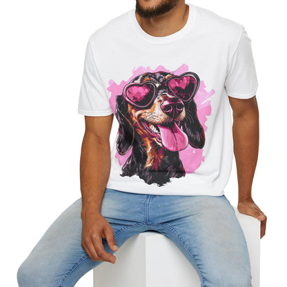 "Heart Eyes" Black & Tan Smooth-Haired Dachshund Unisex Softstyle T-Shirt