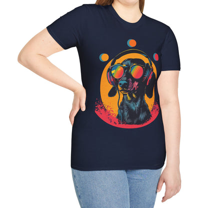 "Groove On" Black & Tan Smooth-Haired Dachshund Unisex Softstyle T-Shirt