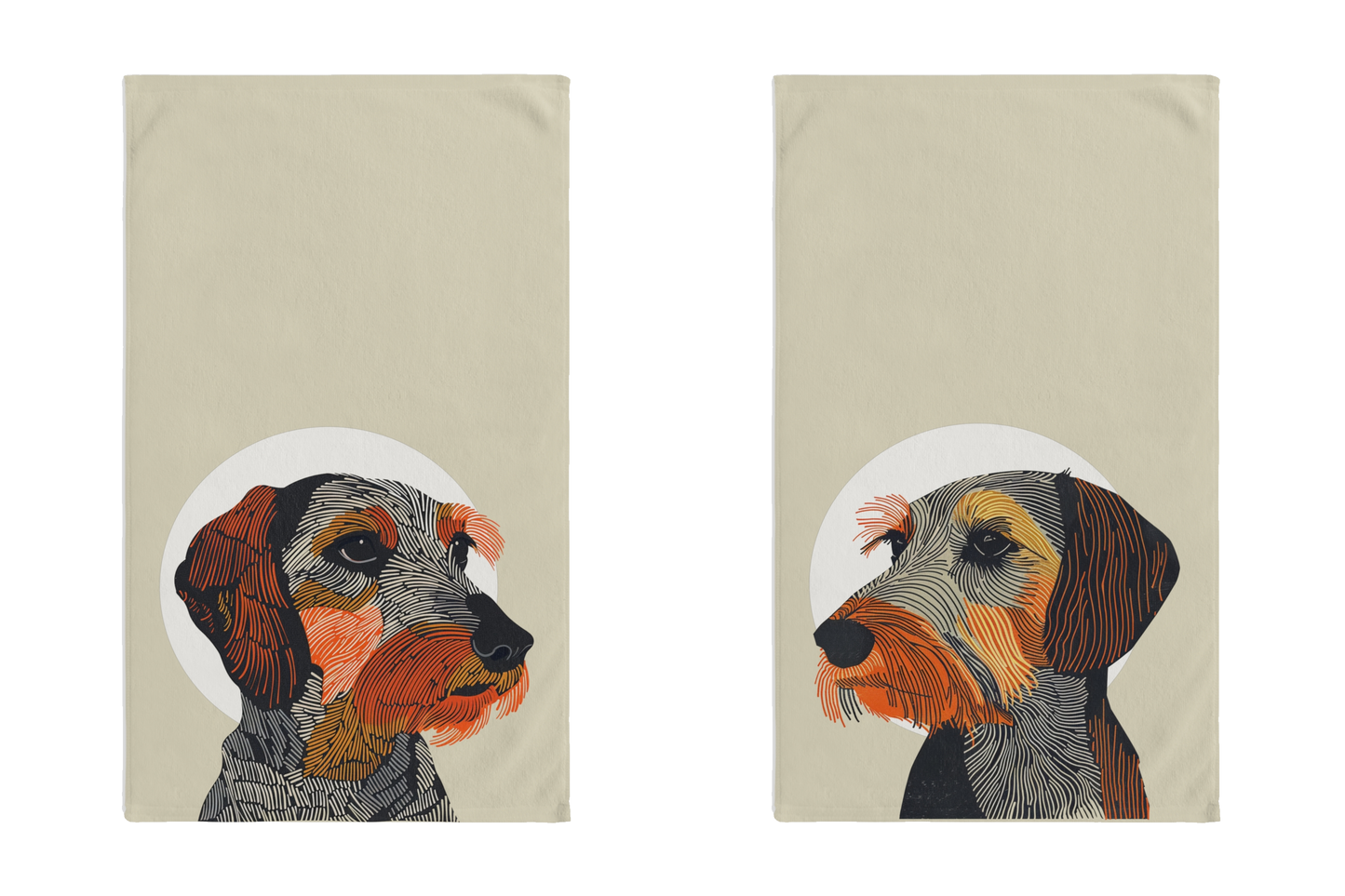 "Spotlight" Wire-Haired Dachshund Tan/White Hand Towel Set