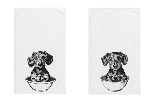 "Wire-Strone" Wire-Haired Dachshund White Hand Towel Set