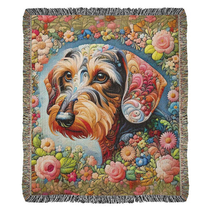 "Wired Flowers" Wire-Haired Dachshund Colorful Floral Embroidery Inspired Woven Blanket