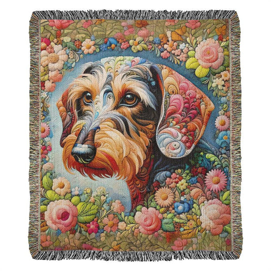 "Wired Flowers" Wire-Haired Dachshund Colorful Floral Embroidery Inspired Woven Blanket