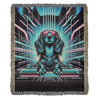 "Data" Long-Haired Dachshund Sci-Fi Inspired Woven Blanket